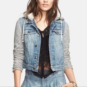 Free People Blue Jean Jacket with Gray Sleeves